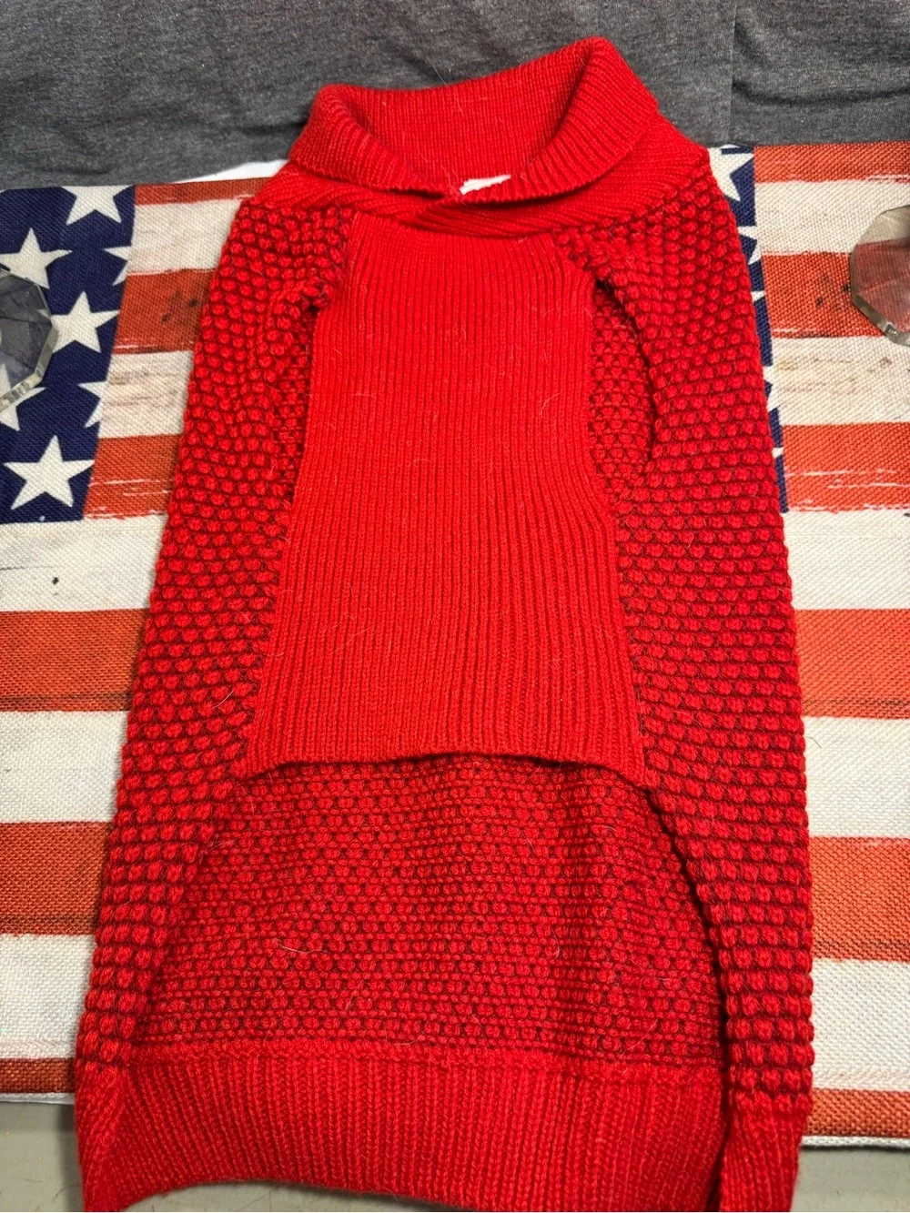 Red Textured Knit Dog Sweater